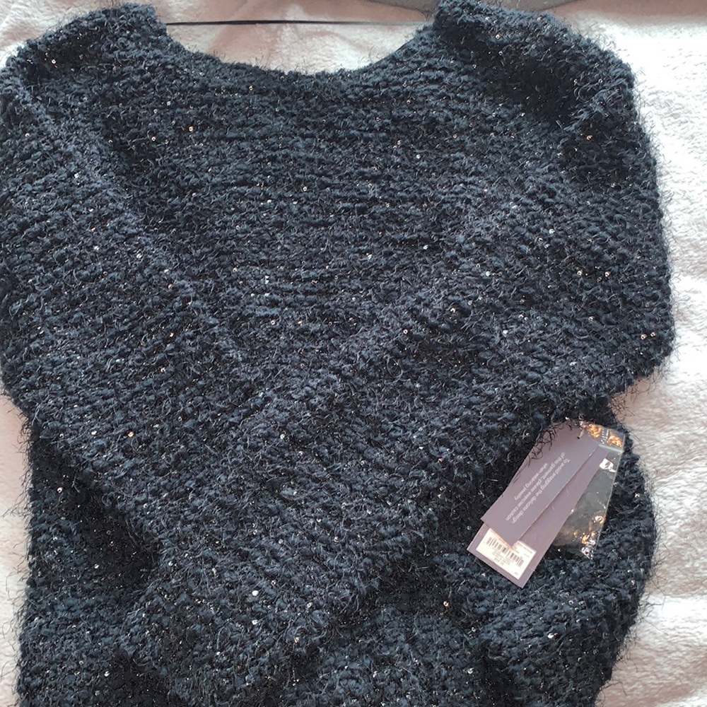Jennifer Lopez Black Sparkly Sweater Tie-Up Bow in Back